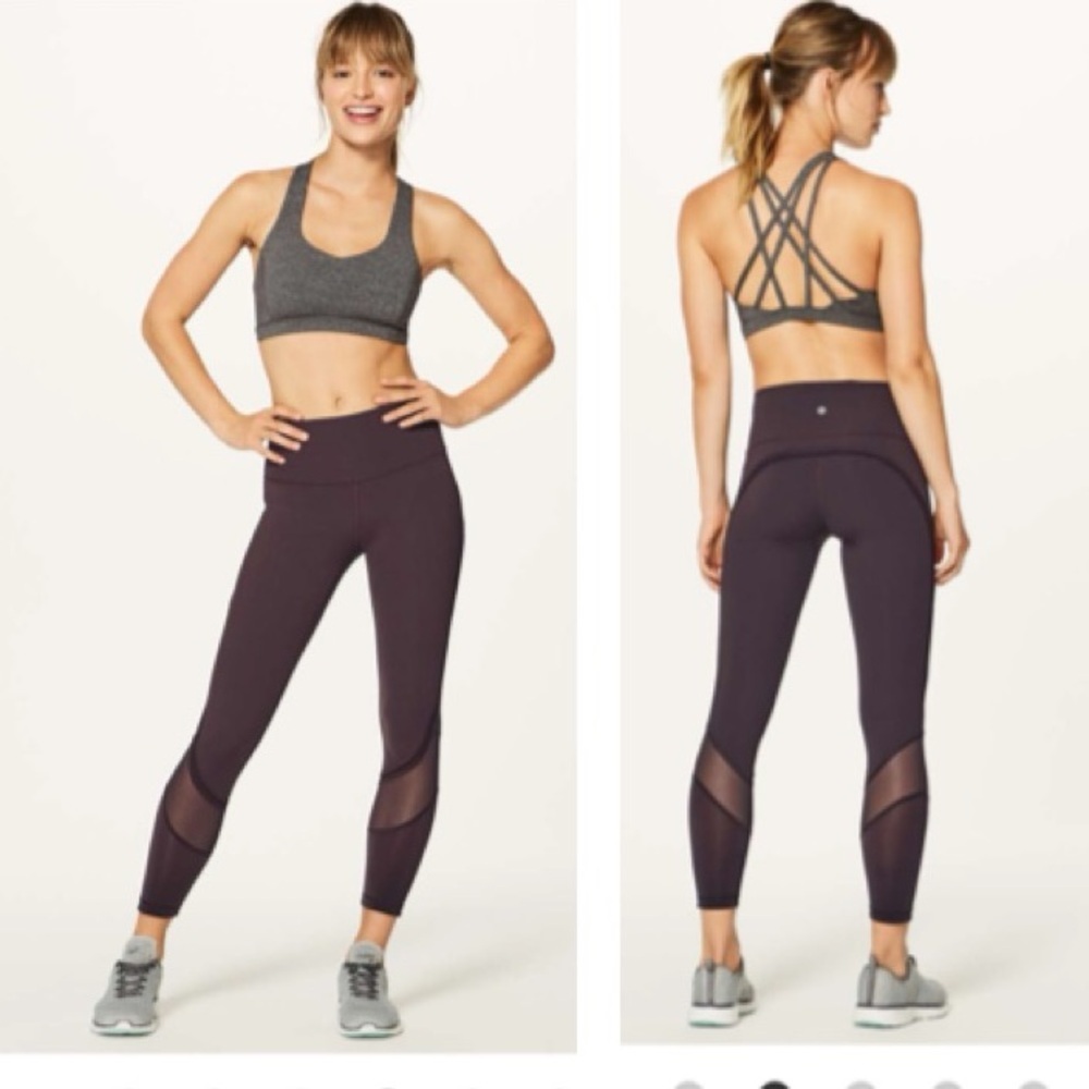 Lululemon Fresh In Mesh High Rise Wide Waist Tight Pants 25" Stretch Pocket Wine
